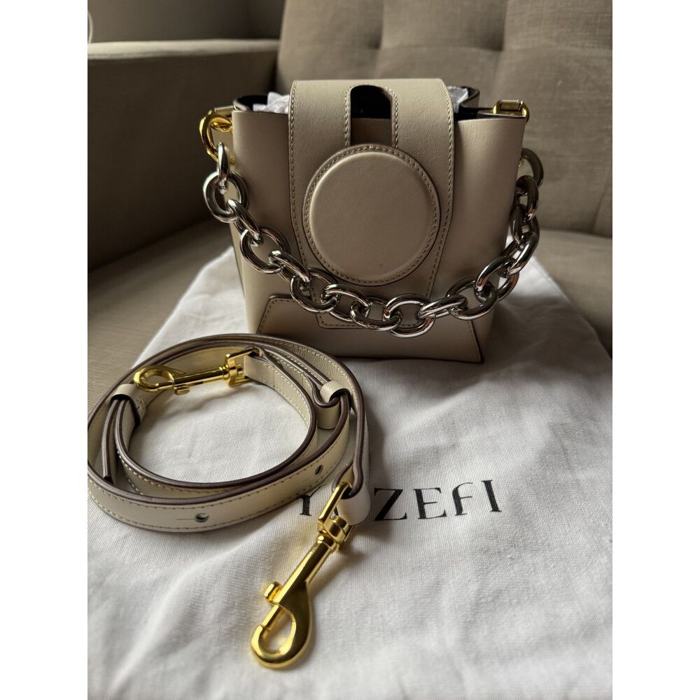 Yuzefi Mini Daria Leather Bucket Bag Cream Chain Crossbody Shoulder Bag